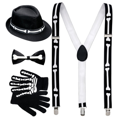 "Skelett" (Hosenträger, Fliege, Handschuhe & Hut)