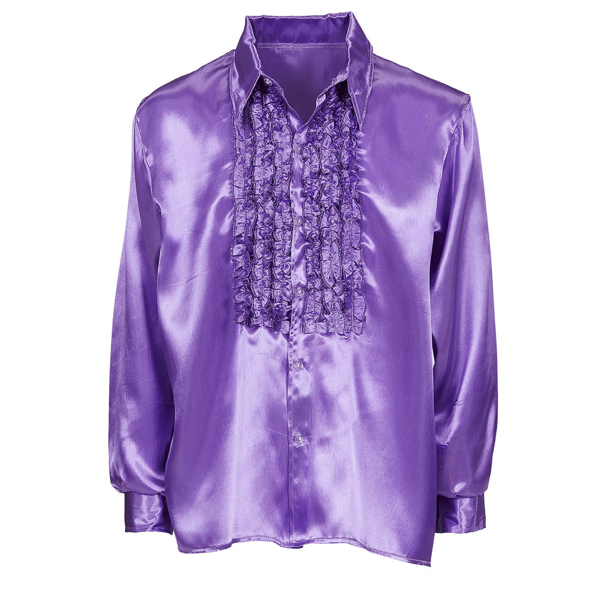 Violettes 70er-Jahre-Disco-Rüschenhemd aus Satin von Widmann – Detailansicht