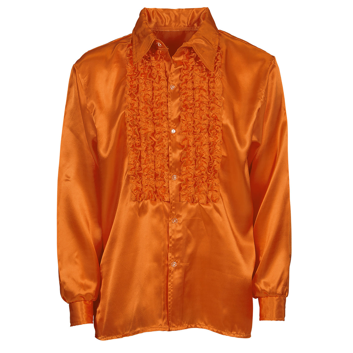 "70er JAHRE DISCO FASHION - ORANGE" (Rüschenhemd aus Satin)