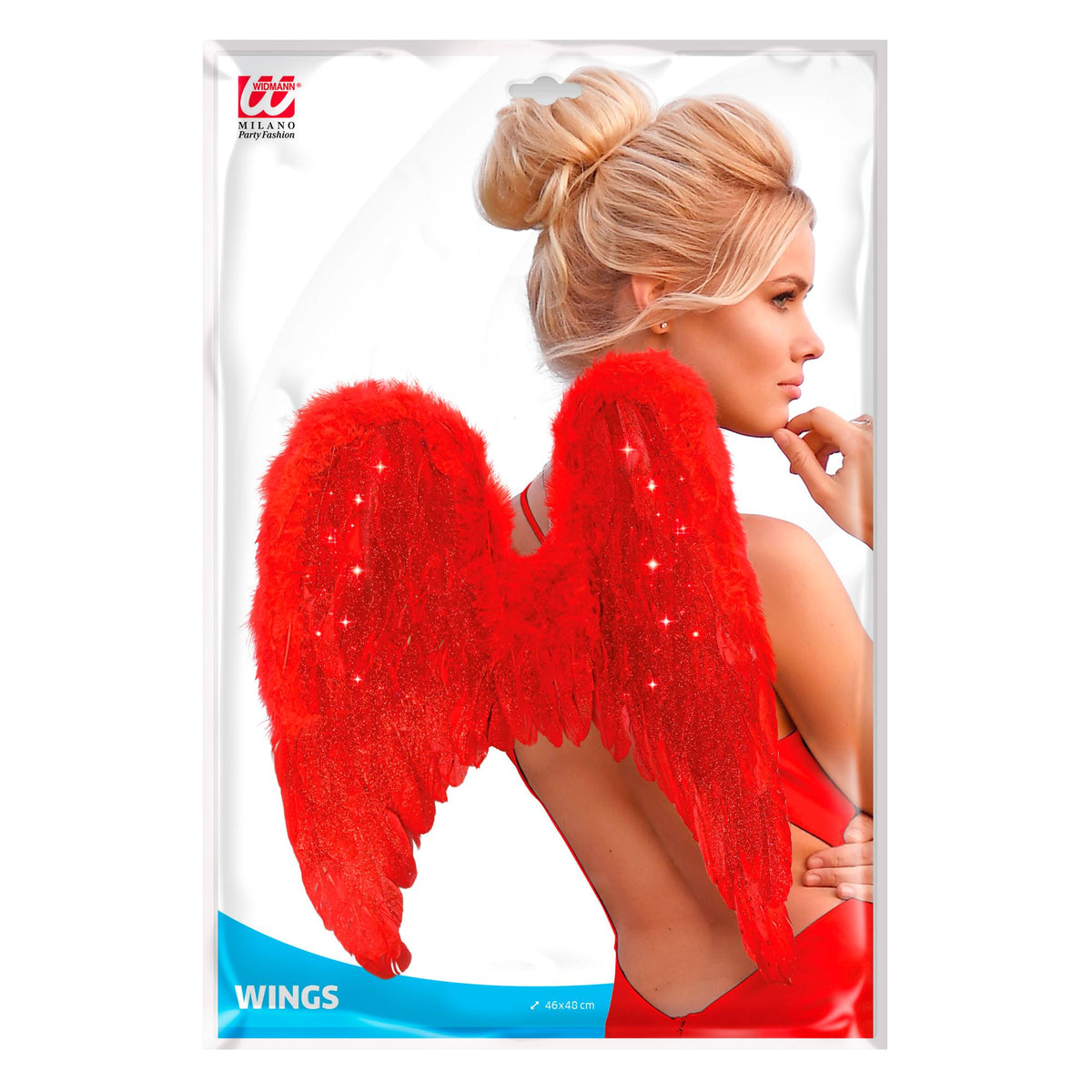 Rote Federflügel mit Marabou-Verzierung von Widmann, 46 × 48 cm – Detailansicht