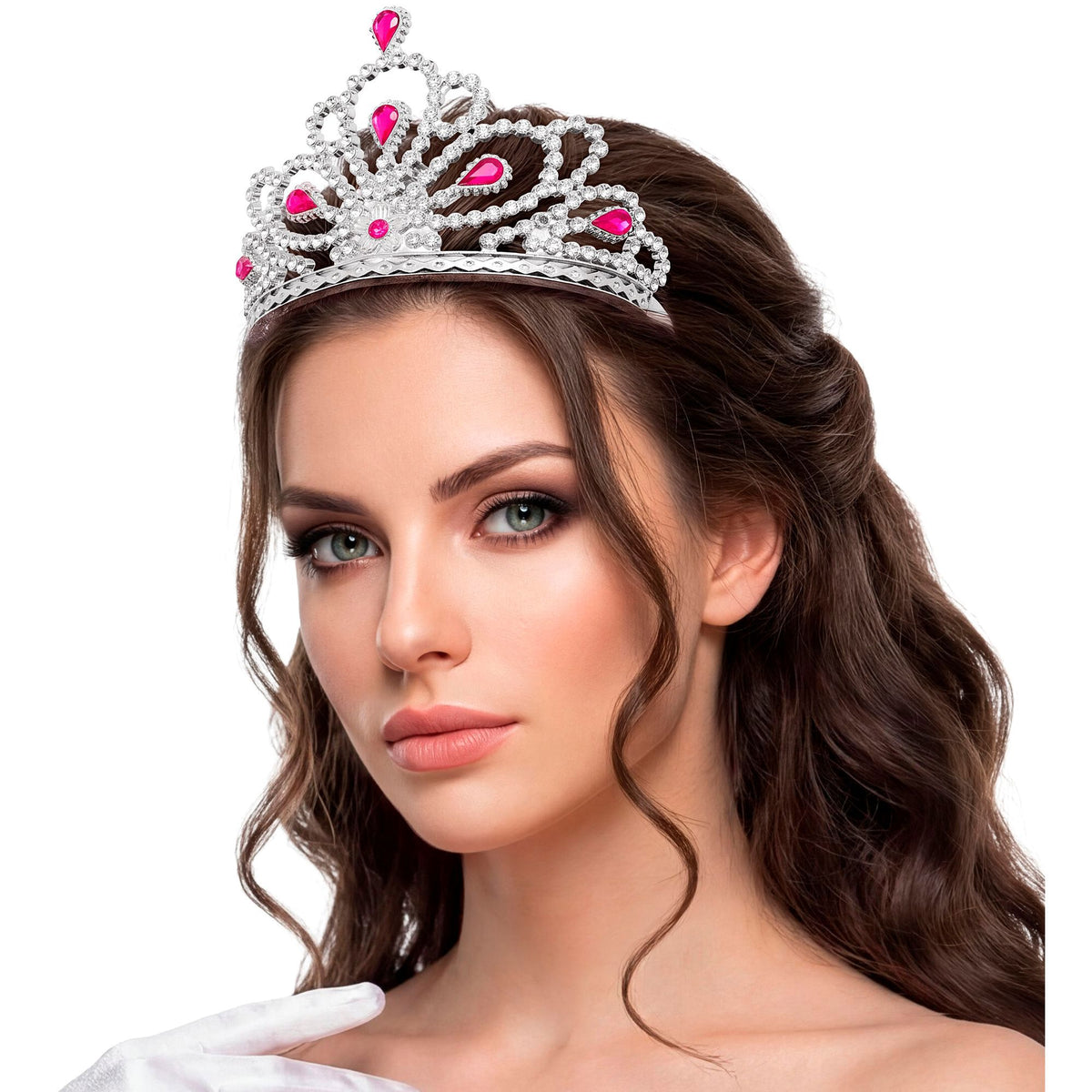 Silbernes Diadem mit rosa Schmucksteinen – edles Accessoire für Kinderkostüme
