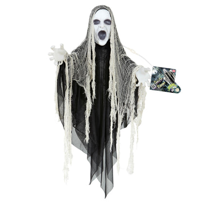 "UNHEIMLICHER REAPER MIT LEUCHTENDEM KOPF UND LEUCHTENDEN HÄNDEN, DONNERKLANG UND BÖSER LACHE" geräuschaktiviert - 153 cm