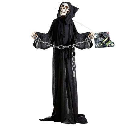 "GRIM REAPER MIT SICH DREHENDEM LEUCHTENDEM KOPF UND TON" geräuschaktiviert- 162 cm