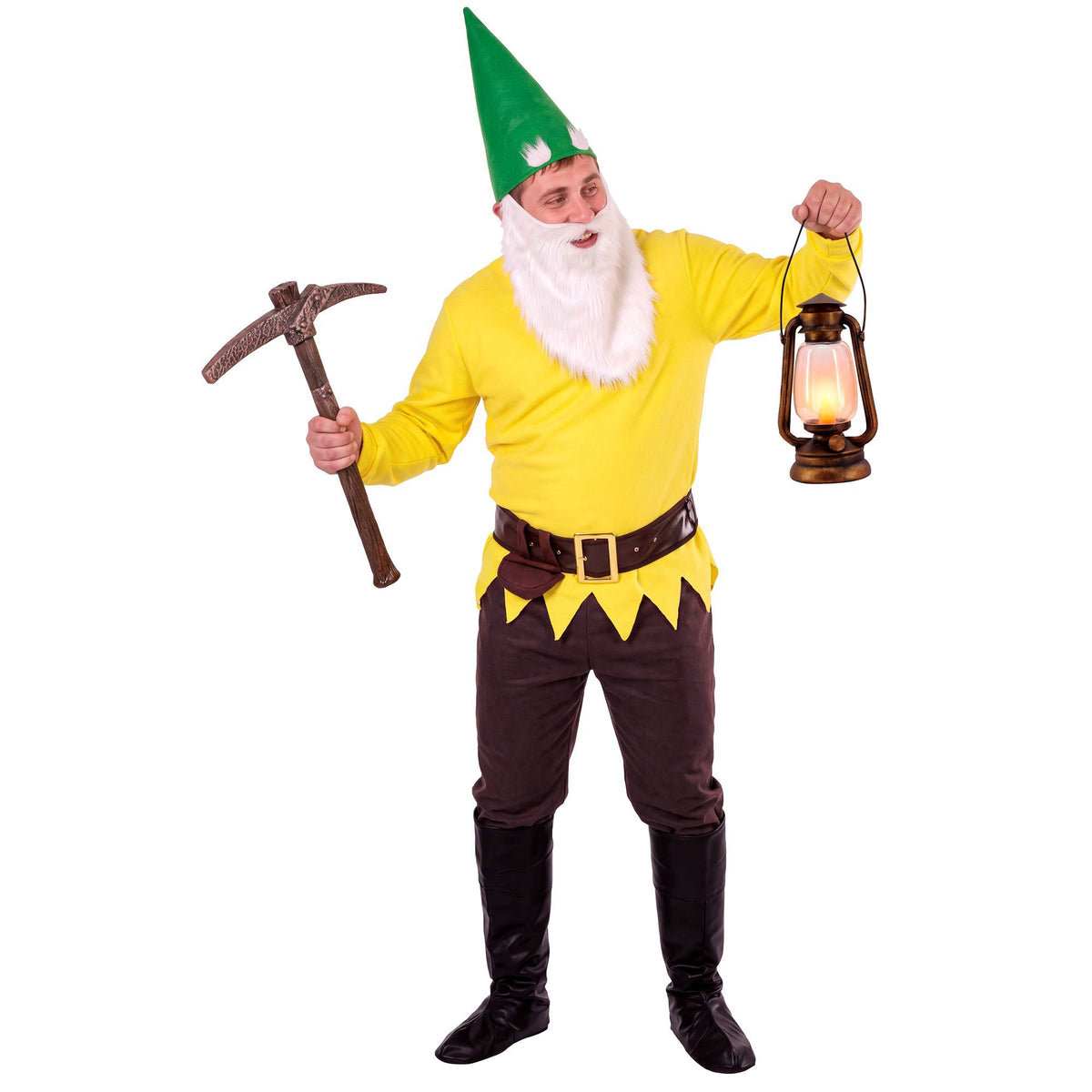 "GELBER ZWERG" (Jacke, Hose, Gürtel mit Tasche, Schuhüberzieher, Hut, Augenbrauen und Bart)