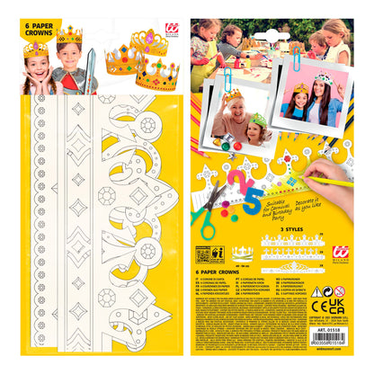 "SET VON 6 BEMALBAREN PAPIERKRONEN" sort. in 3 Modellen