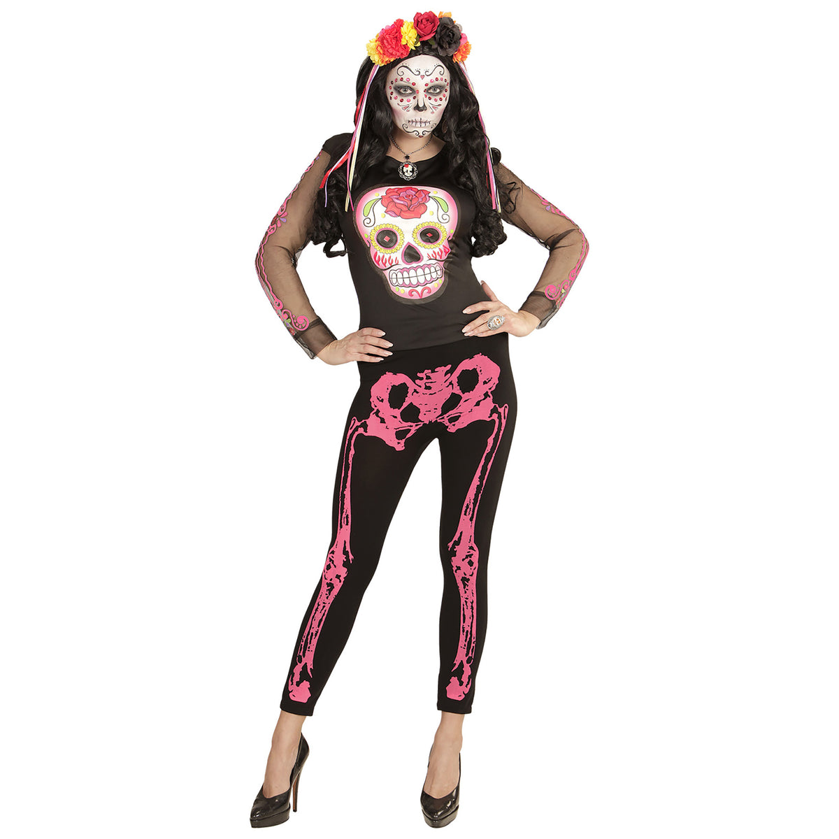 "NEON PINKE SKELETTLEGGINGS" 75 DEN