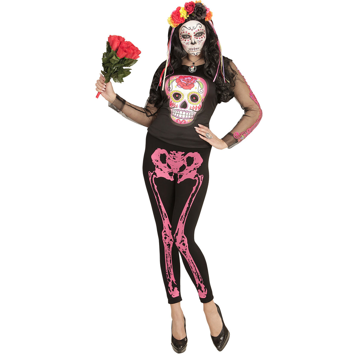 "NEON PINKE SKELETTLEGGINGS" 75 DEN