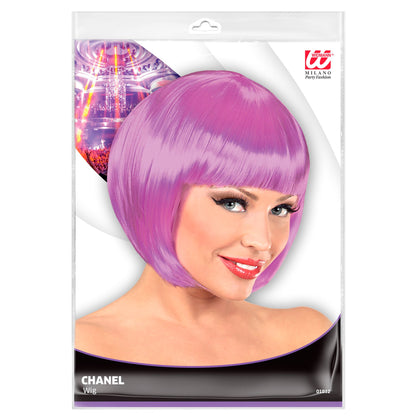 Magenta Perücke im auffälligen Chanel-Stil für Fasnacht & Mottopartys