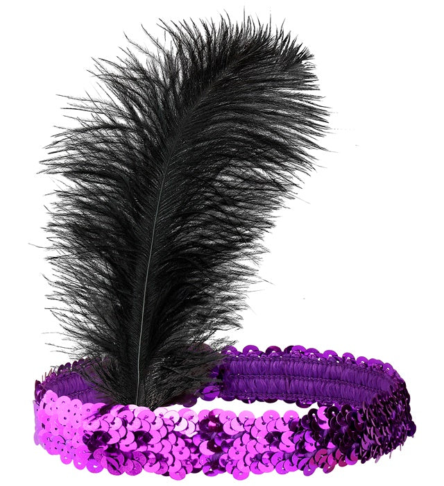 "VIOLETTES PAILLETTEN STIRNBAND MIT FEDER"