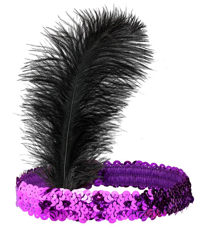 "VIOLETTES PAILLETTEN STIRNBAND MIT FEDER"