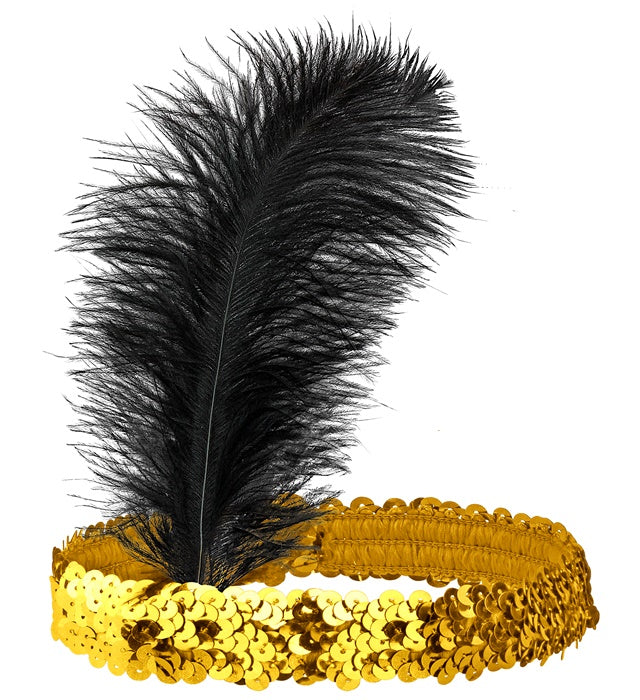 "GOLDENES PAILLETTEN STIRNBAND MIT FEDER"