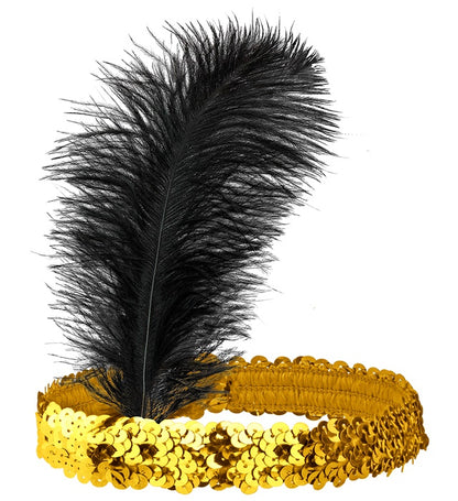 "GOLDENES PAILLETTEN STIRNBAND MIT FEDER"