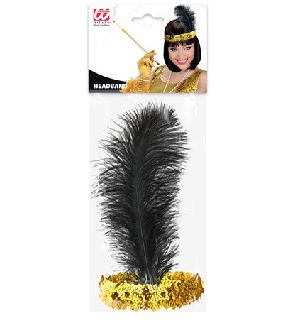 "GOLDENES PAILLETTEN STIRNBAND MIT FEDER"