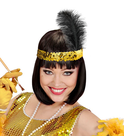 "GOLDENES PAILLETTEN STIRNBAND MIT FEDER"