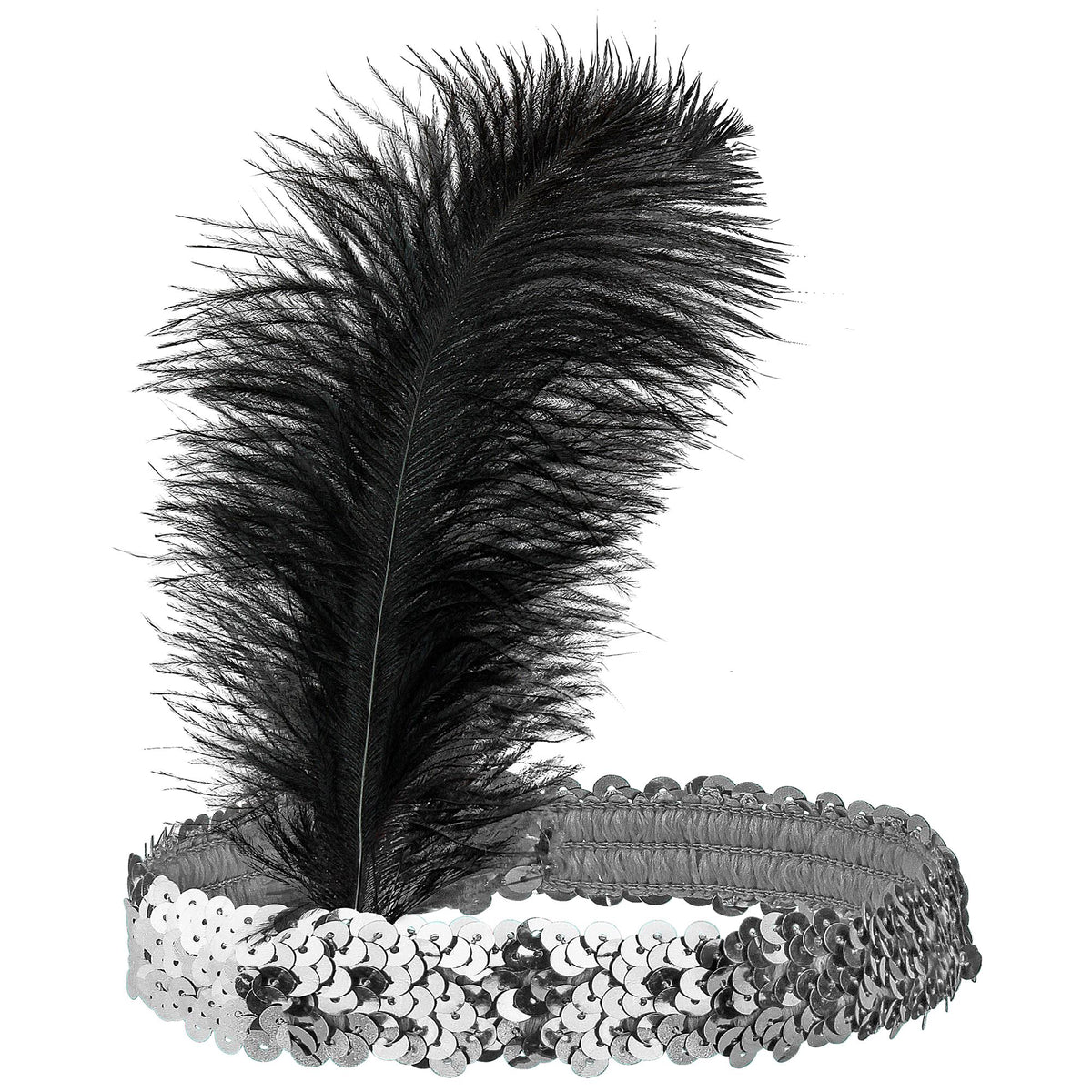 "SILBERNES PAILLETTEN STIRNBAND MIT FEDER"