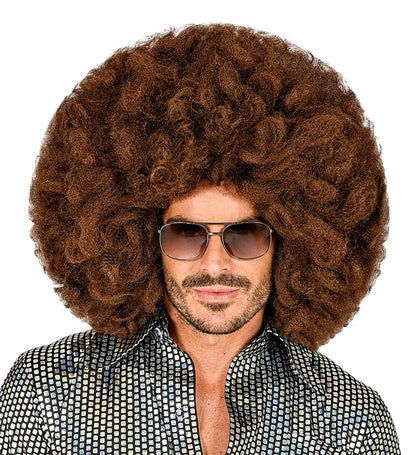 Übergrosse braune Afro-Perücke von Widmann in Box – Seitenansicht