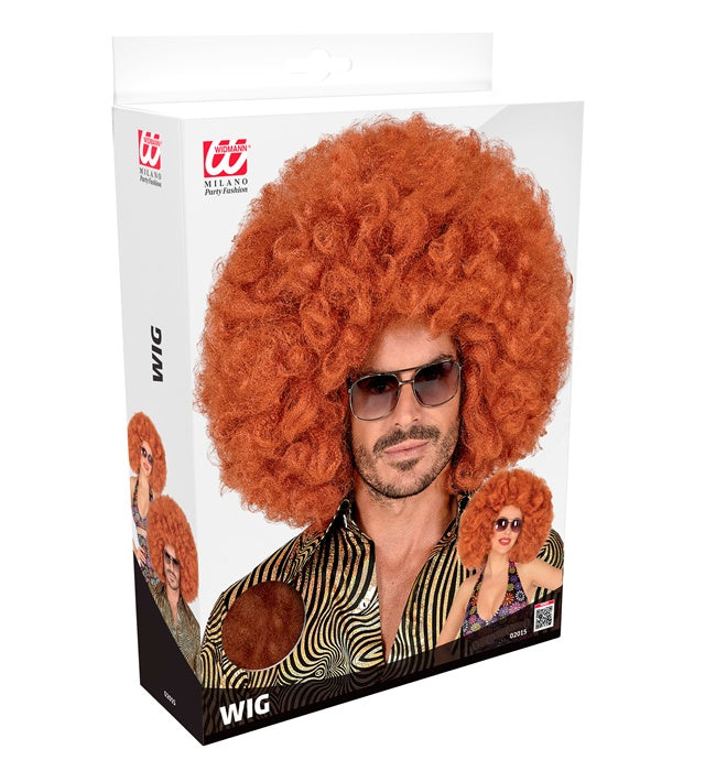 Kupferfarbene übergrosse Afro-Perücke von Widmann in Box – Detailansicht