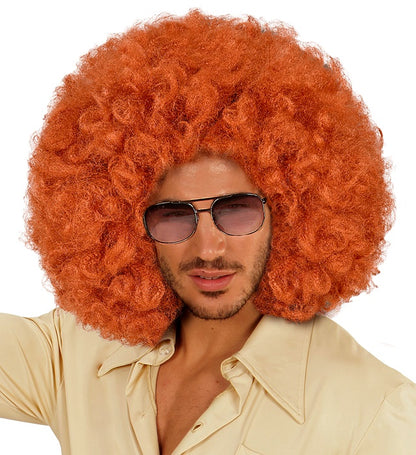 Kupferfarbene übergrosse Afro-Perücke von Widmann in Box – Rückansicht