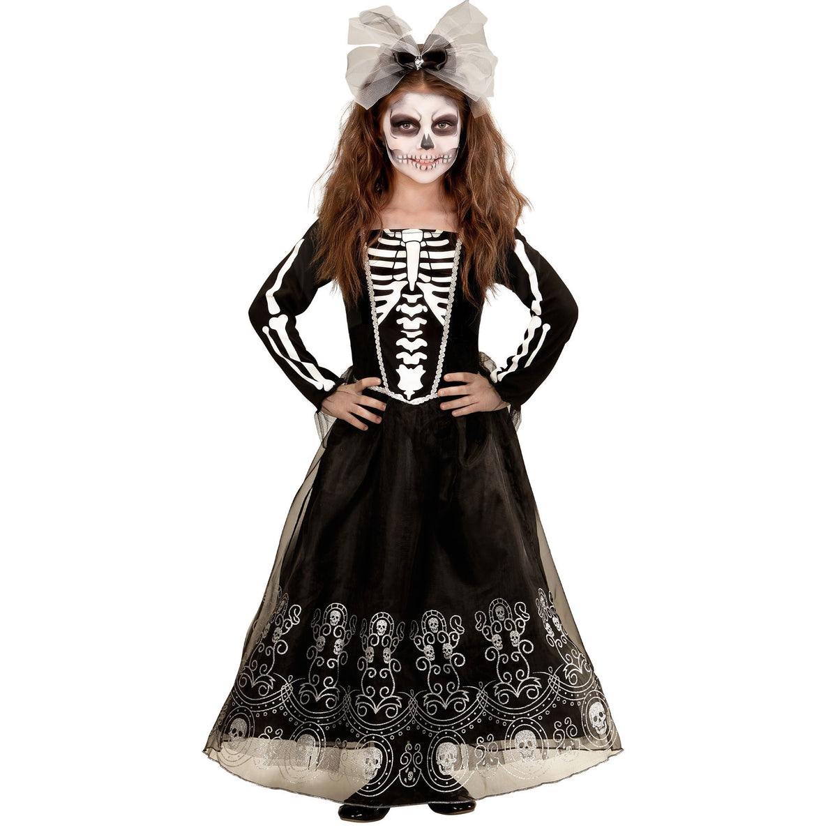 Widmann SKELETRIA Kostüm für Kinder mit Kleid Tüllrock und Haarreif