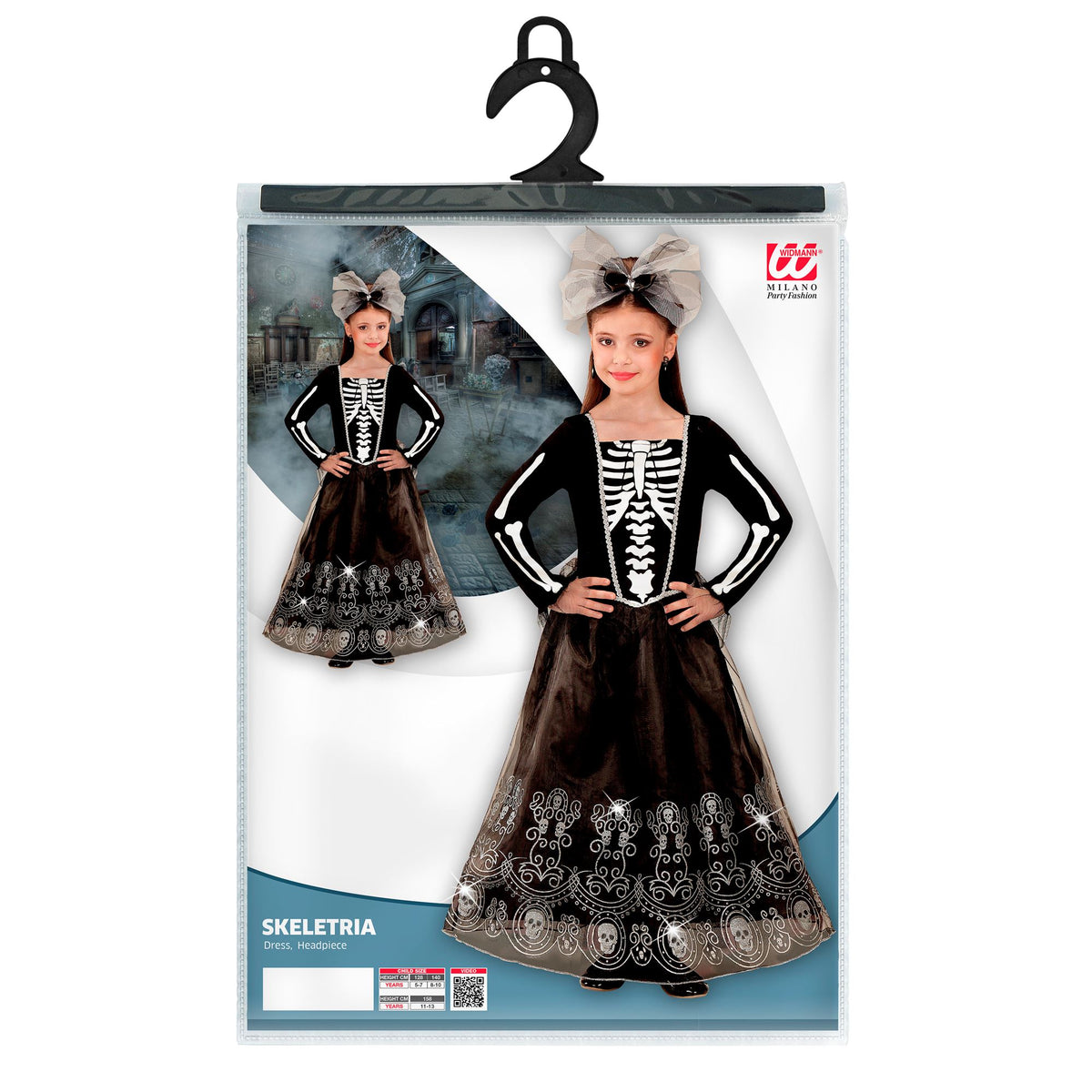 Widmann SKELETRIA Kostüm für Kinder mit Kleid Tüllrock und Haarreif
