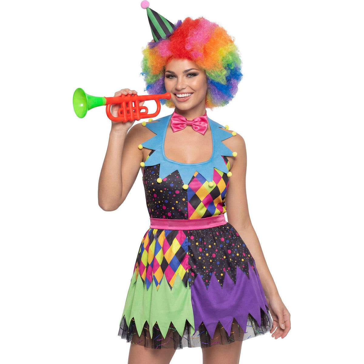 Widmann Horror-Clown-Kostüm mit Kleid Fliege und Minihut – Seitenansicht
