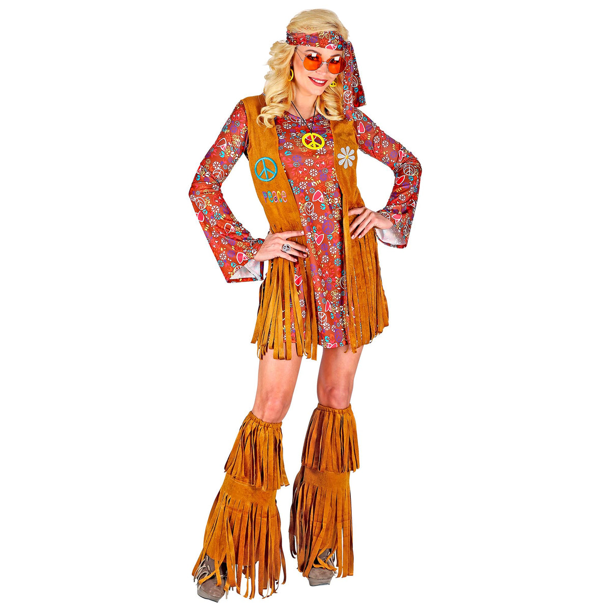 "HIPPIE" (Kleid, Weste, Stirnband, Stiefelüberzieher mit Fransen)