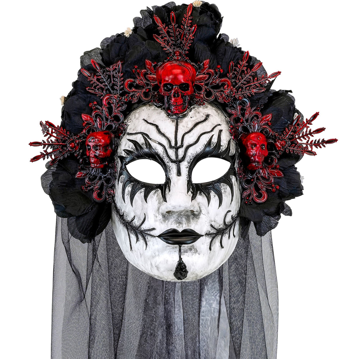 Widmann Königin der Toten Maske mit schwarzen Rosen und Schleier – Produktansicht