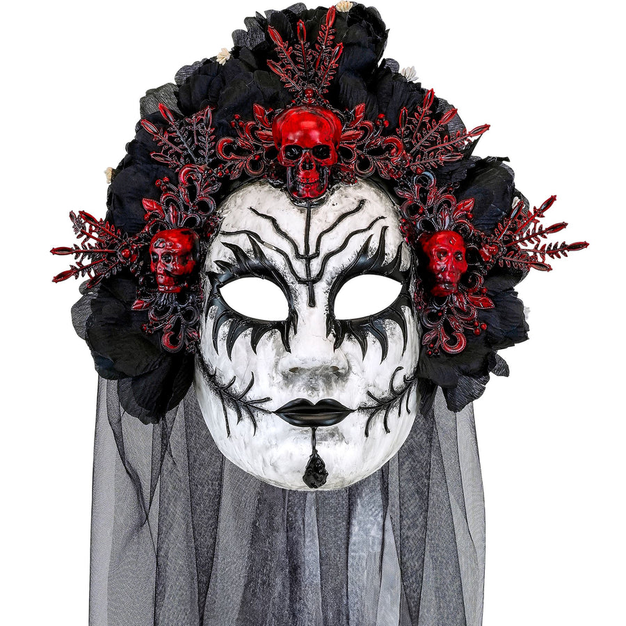 Widmann Königin der Toten Maske mit schwarzen Rosen und Schleier – Produktansicht