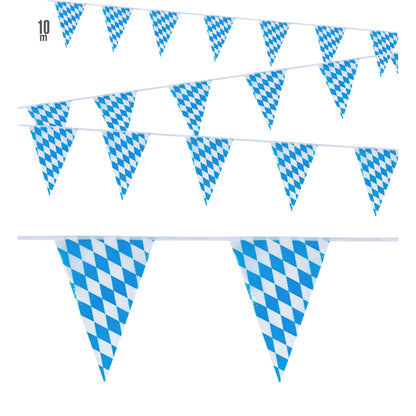 "WIMPELKETTE BAYERN AUS PVC" 10 m - auch den Außenbereich geeignet (20 Wimpel, Größe 20x30 cm)