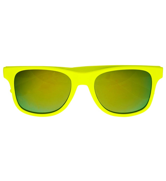 Neon-gelbe 80er-Jahre-Brille mit Revo-Gläsern von Widmann – Detailansicht