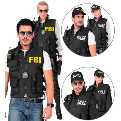 "SWAT | FBI | POLICE TAKTISCHE EINSATZWESTE" mit 6 auswechselbaren Patches - Erwachsenengröße
