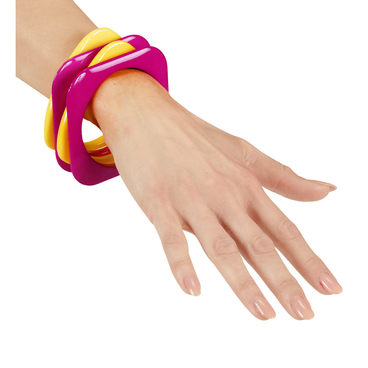 "Set von 4 PINKEN UND GELBENEN DISKOARMBÄNDERN"