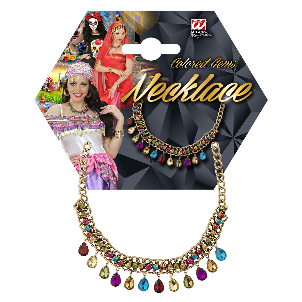 "GOLDENE KETTE MIT FARBIGEN STEINEN"