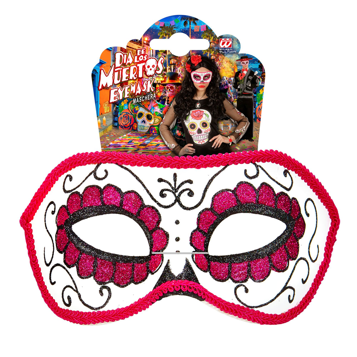 "AUGENMASKE UNISEX DIA DE LOS MUERTOS DEKORIERT MIT SCHWARZEM UND ROSAFARBENEM "