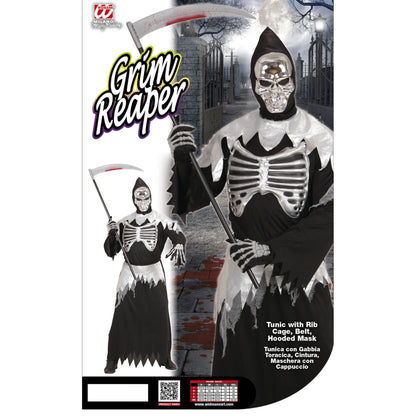 "GRIM REAPER" (Robe mit Rippenaufdruck, Gürtel, Maske mit Kapuze)