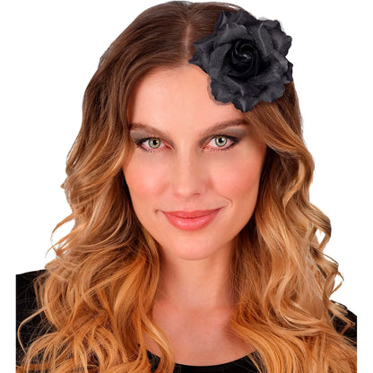 "HAARSPANGE MIT SCHWARZER ROSE UND "