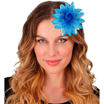 "HAARSPANGE MIT HELLBLAUER BLUME UND "