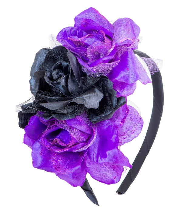 "HAARREIF MIT 3 ROSEN - SCHWARZ + VIOLETT UND "