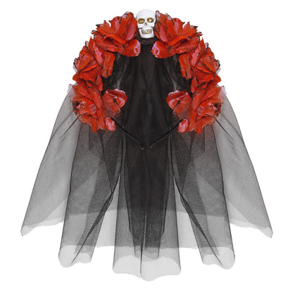 "HAARREIF MIT 6 ROTEN ROSEN, TOTENKOPF UND SCHLEIER"