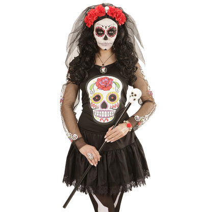 "HAARREIF MIT 6 ROTEN ROSEN, TOTENKOPF UND SCHLEIER"