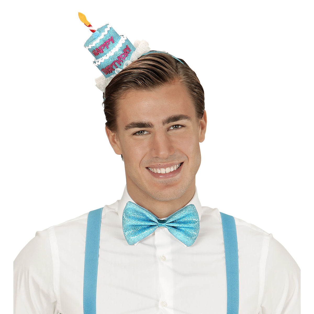 Widmann Haarreif Geburtstag «Happy Birthday» mit Fliege in sortierter Farbe – Seitenansicht