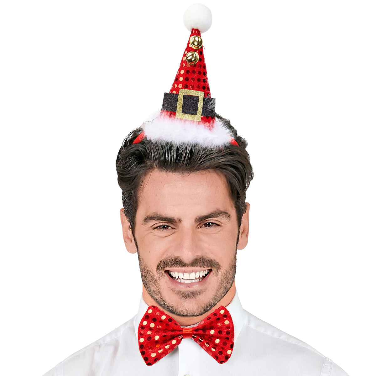 "MINI WEIHNACHTSMANNHUT MIT GLÖCKCHEN UND FLIEGE"