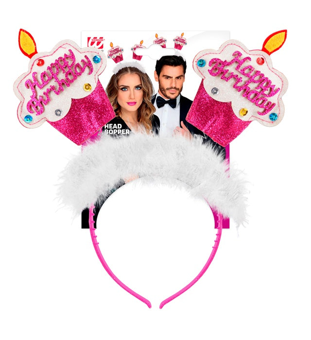 Rosa Happy Birthday Haarreif mit Marabu von Widmann – Detailansicht