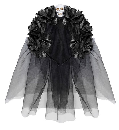 "HAAREIF MIT 6 SCHWARZEN ROSEN, TOTENKOPF UND SCHLEIER"