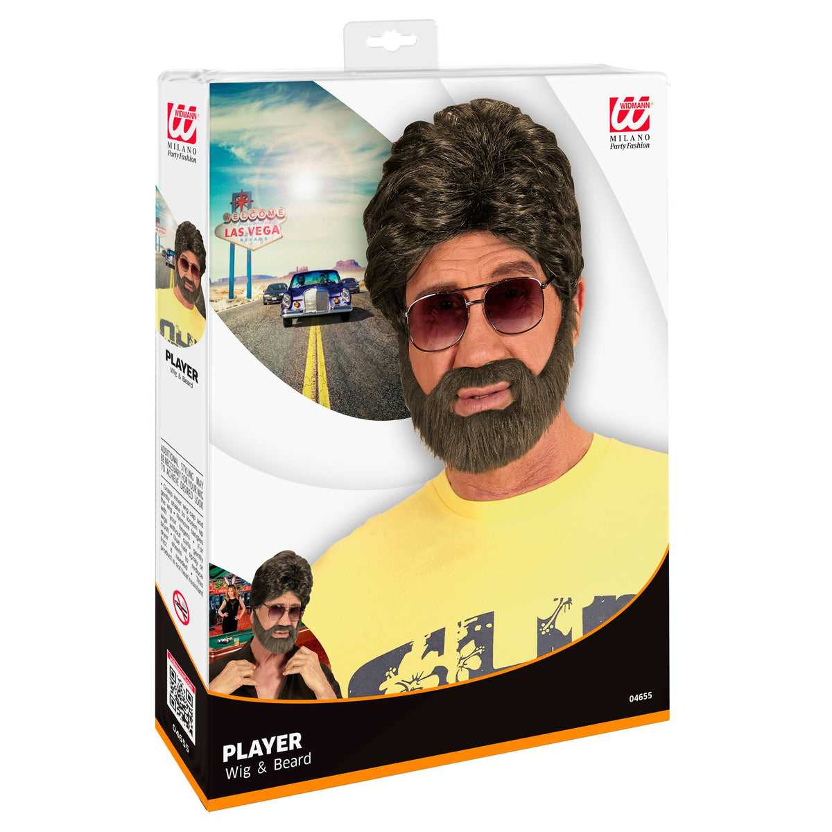 "BRAUNE DUDE PERÜCKE MIT BART" in Box
