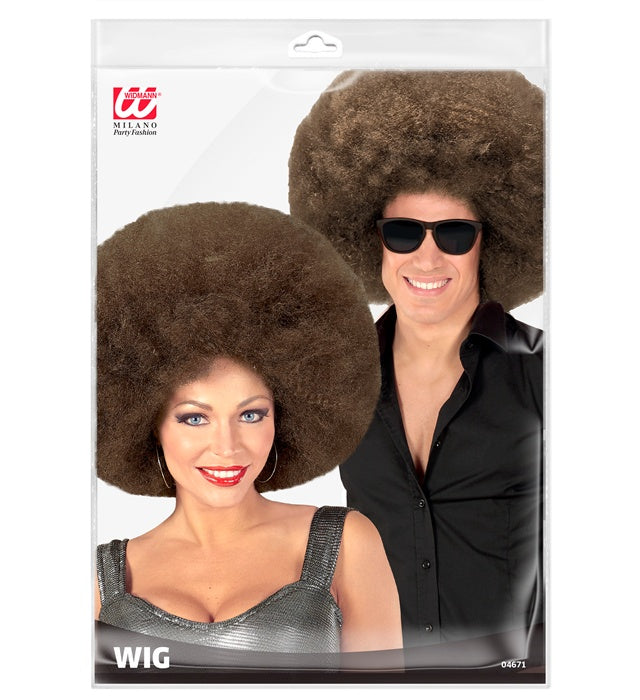 Braune Riesen-Afro-Perücke von Widmann für Erwachsene – Detailansicht