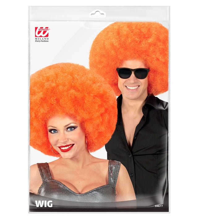 Orange Riesen-Afro-Perücke von Widmann für Erwachsene – Detailansicht
