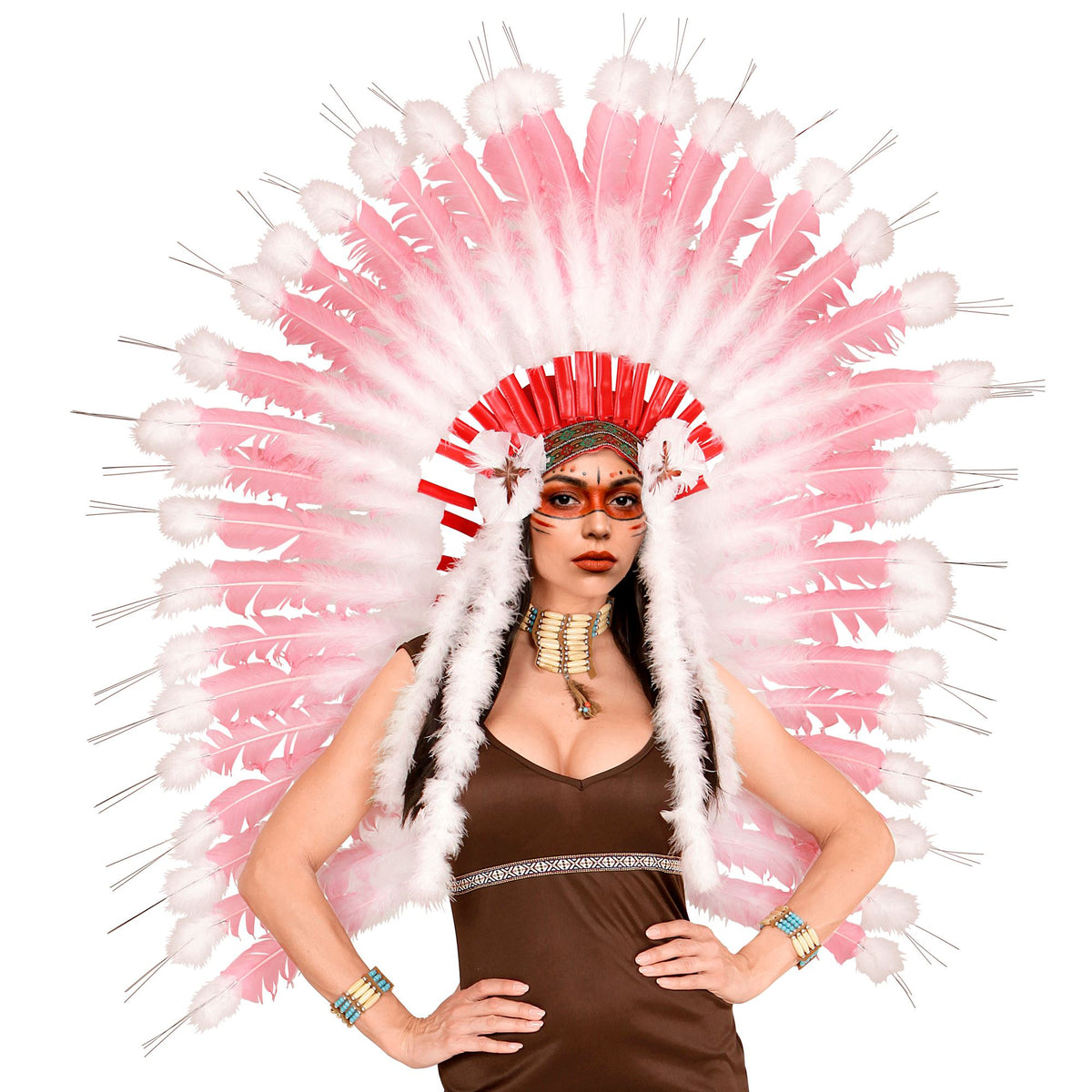 "DELUXE ROSAFARBENER INDIANERHAARSCHMUCK MIT MARABOU"
