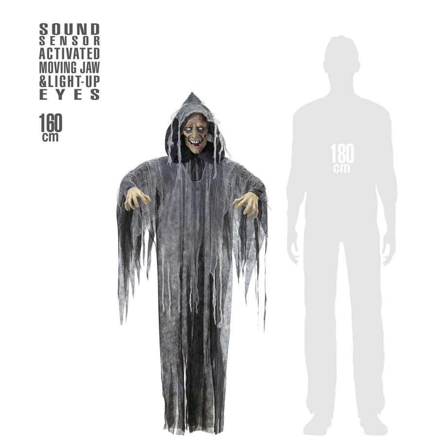 Sprechender Zombie 160 cm mit beweglichem Kinn und Light-up-Augen von Widmann – Detailansicht