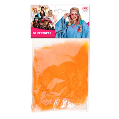 50 orange Federn ca. 10 cm von Widmann für Fasnacht und Dekoration – Detailansicht